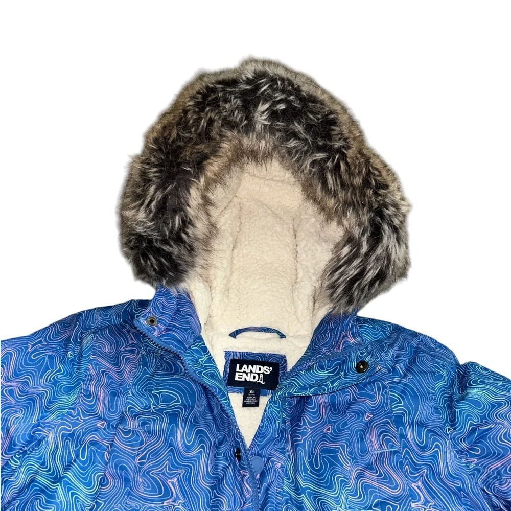 Land's End Kids Expedition Blue Down Waterproof Winter Parka Size XL 14